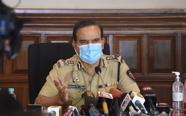 Mumbai Police Commissioner Param Bir Singh addresses the media on October 8, 2020 in Mumbai on the alleged...