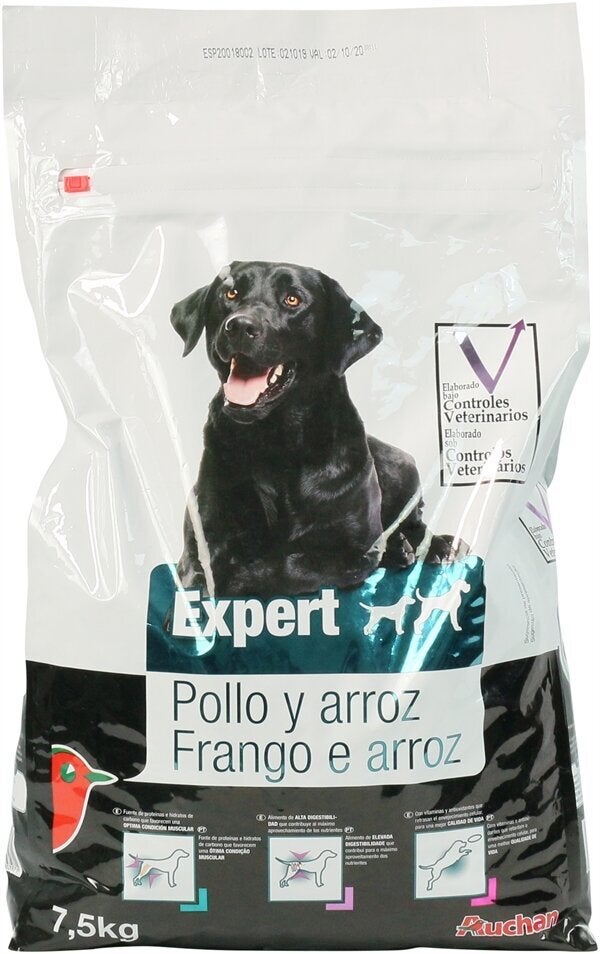 Pienso Expert de pollo y arroz de Auchan.