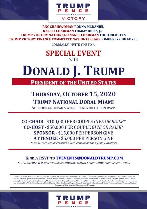 President Donald Trump is hosting a fundraiser at his own golf course in South Florida on Thursday, per this invitation obtained by HuffPost.