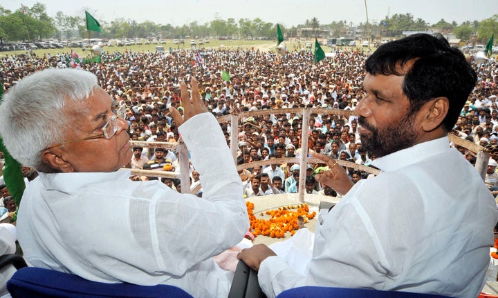 Ram Vilas Paswan with Rashtriya Janata Dal chief Lalu Prasad Yadav in a file photo