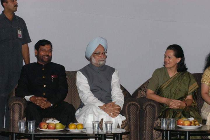 Sonia Gandhi, President of AICC with Manmohan Singh, former Prime Minister of India and Ram Vilas Paswan in a file photo 