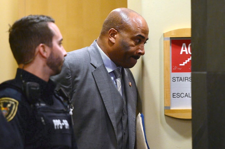 Senator Don Meredith leaves a Senate committee in Ottawa on April 4, 2017. 