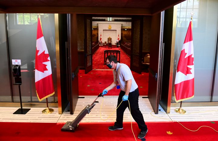 Final preparations are made to the Senate in advance of the throne speech in Ottawa on Sept. 23, 2020. 