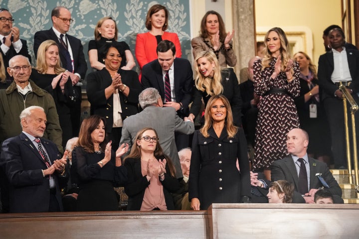 Melania Trump wears a Burberry dress at the State of the Union address on Feb. 5, 2019.