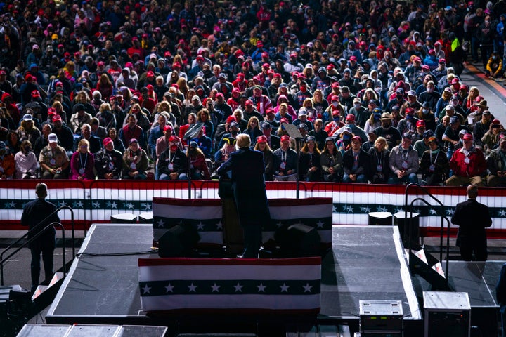 President Donald Trump at a campaign rally Tuesday in Johnstown, Pennsylvania. About 78% of white evangelicals told Pew they