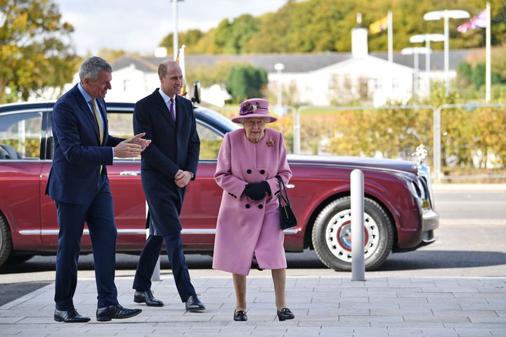 The royals speak with Dstl Chief Executive Gary Aitkenhead during their visit to the Defence Science and Technology Laboratory at Porton Down on Oct. 15.