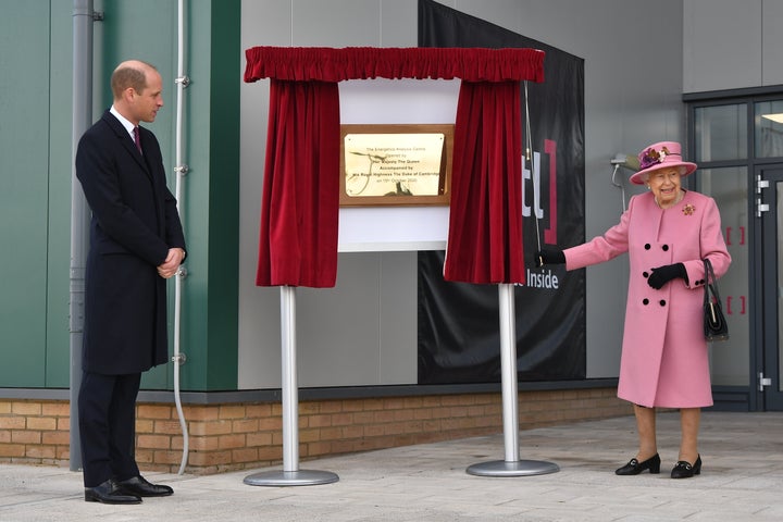 William stands by as Queen Elizabeth unveils a plaque to officially open the new Energetics Analysis Centre at the Defence Science and Technology Laboratory.