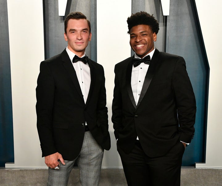 Jerry Harris (R) attends the 2020 Vanity Fair Oscar Party on Feb. 9 in Beverly Hills. 