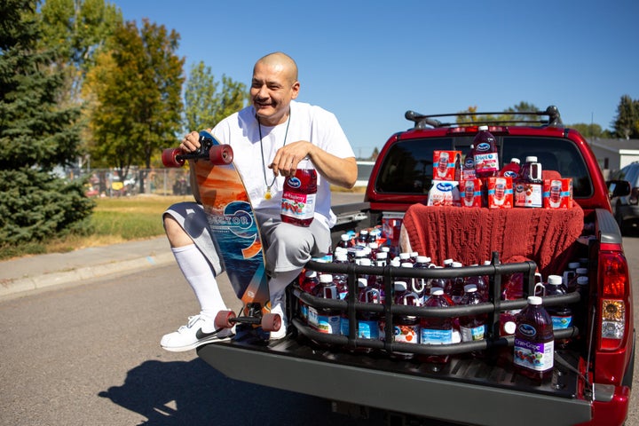 TikTok star Nathan Apodaca, aka 420doggface208, poses after being gifted a truck by Ocean Spray on Oct. 6 in Idaho Falls, Idaho.