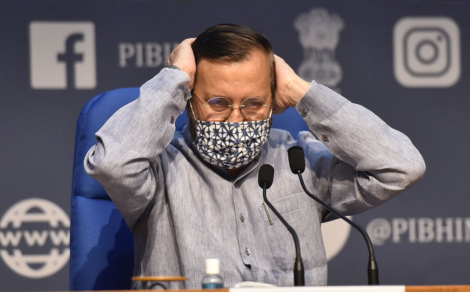 Union Minister of Environment, Forest and Climate Change Prakash Javadekar addresses a press conference...