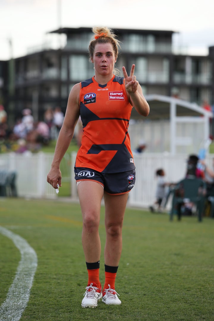 Jacinda Barclay was found dead at her home near Perth on Monday. The Greater Western Sydney Giants player is shown here at Robertson Oval on March 7 in Wagga Wagga.