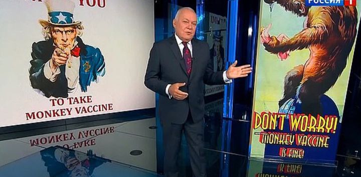 Russian propaganda claims the British-made vaccine can turn you into a monkey 