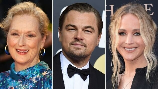 Meryl Streep, Jennifer Lawrence y Leonardo DiCaprio.