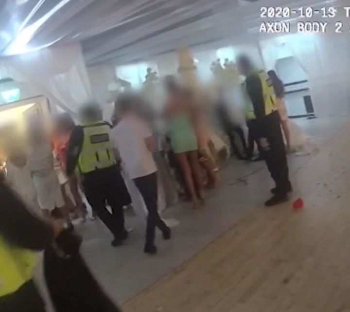 The footage, filmed by an officer wearing a bodycam, shows people being ejected from a wedding that took place at the Tudor Rose in Southall, west London