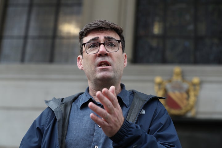 Greater Manchester mayor Andy Burnham speaking to the media outside the Central Library in Manchester. He has threatened legal action if Tier 3 restrictions are imposed without agreement.