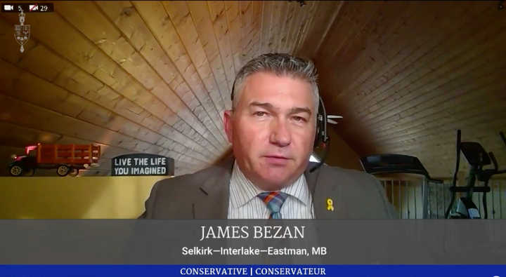 Conservative MP James Bezan speaks during a hybrid meeting of the House of Commons on Oct. 7, 2020.