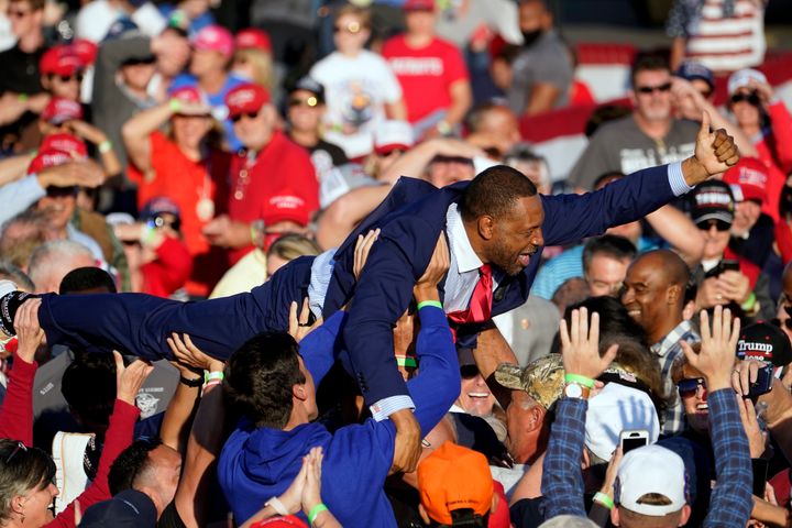 Georgia state Rep. Vernon Jones crowd-surfed during a campaign rally for President Donald Trump at Middle Georgia Regional Airport in Macon, Georgia.