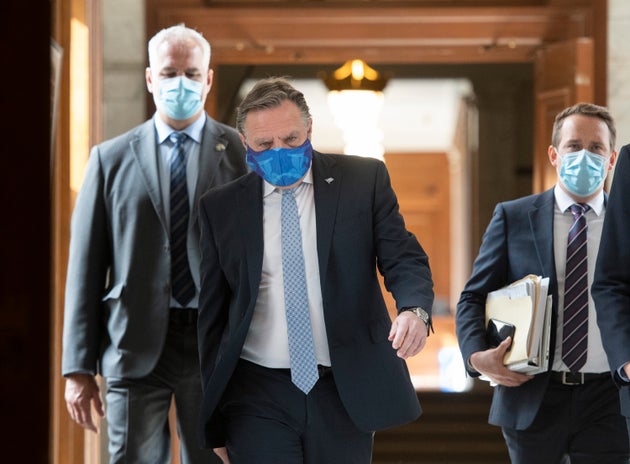 Quebec Premier Francois Legault walks to question period on Oct. 6, 2020.