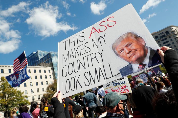 An anti-Trump sign at the Washington protest.