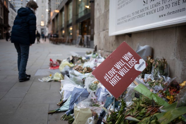 Memorial to the London Bridge terror attack of November 2019 on 7th January 2020 in London, England, United Kingdom. Floral tributes to those who lost their lives were placed at the foor of Monument in remembrance. (photo by Mike Kemp/In Pictures via Getty Images)