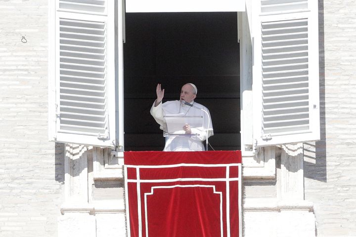 Pope Francis is tested regularly for COVID-19. He is seen delivering the Angelus noon prayer in St. Peter's Square at the Vatican on Sunday.