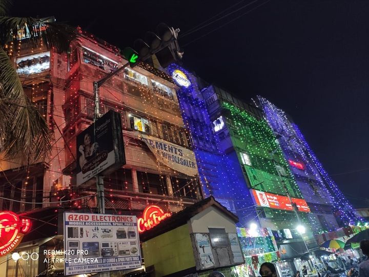Buildings in Kidderpore decorated for Durga Puja.