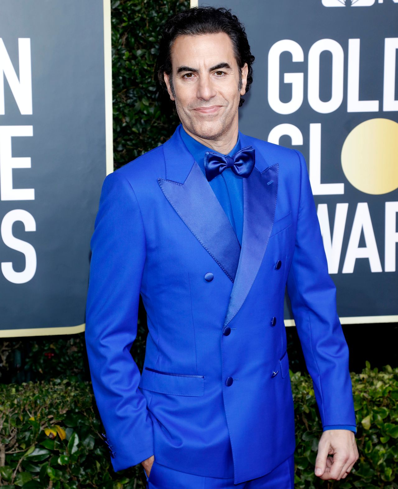 Sacha Baron Cohen photographed on the red carpet of the 77th Annual Golden Globe Awards in January 2020