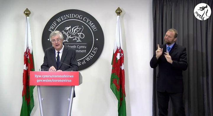 First minister Mark Drakeford speaking at a press conference in Cardiff to confirm that the Welsh Government will introduce a "firebreak" lockdown in Wales for two weeks.