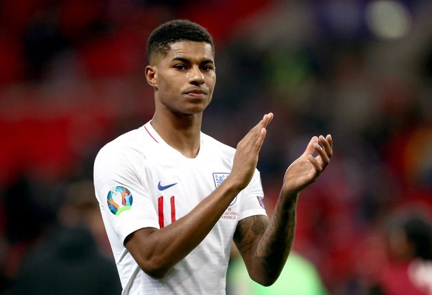 England's Marcus Rashford applauds the fans after the final whistle 