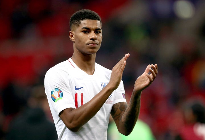 England's Marcus Rashford applauds the fans after the final whistle