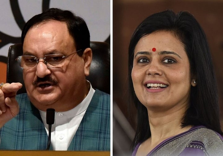 BJP chief JP Nadda (left); Trinamool Congress's Lok Sabha MP Mahua Moitra 