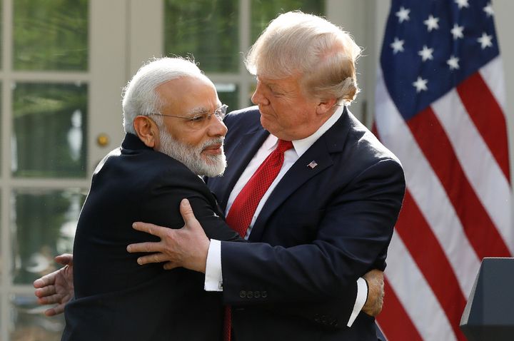 Prime Minister Narendra Modi and US President Donald Trump as they give joint statements in the Rose Garden of the White House on June 26, 2017.