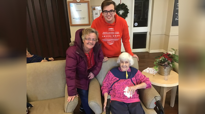 Charlie Senack, his mother and grandmother at Carlingview Manor. 