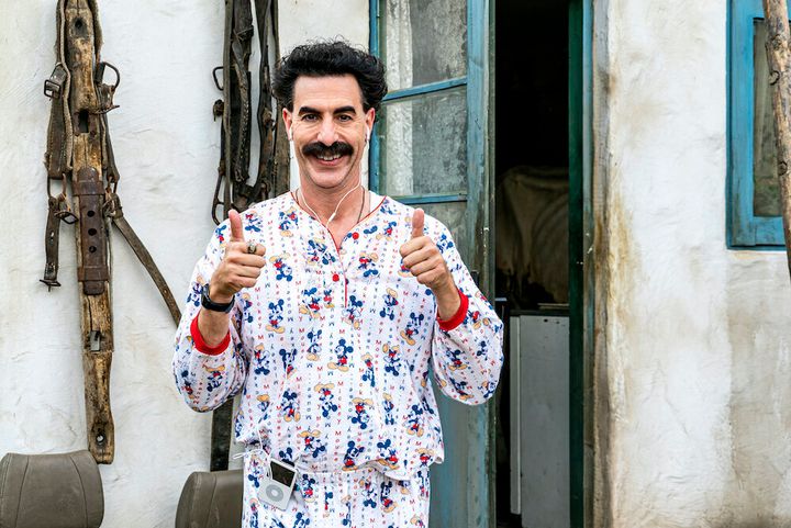 Sacha Baron Cohen reprising the character of Borat in newly released stills
