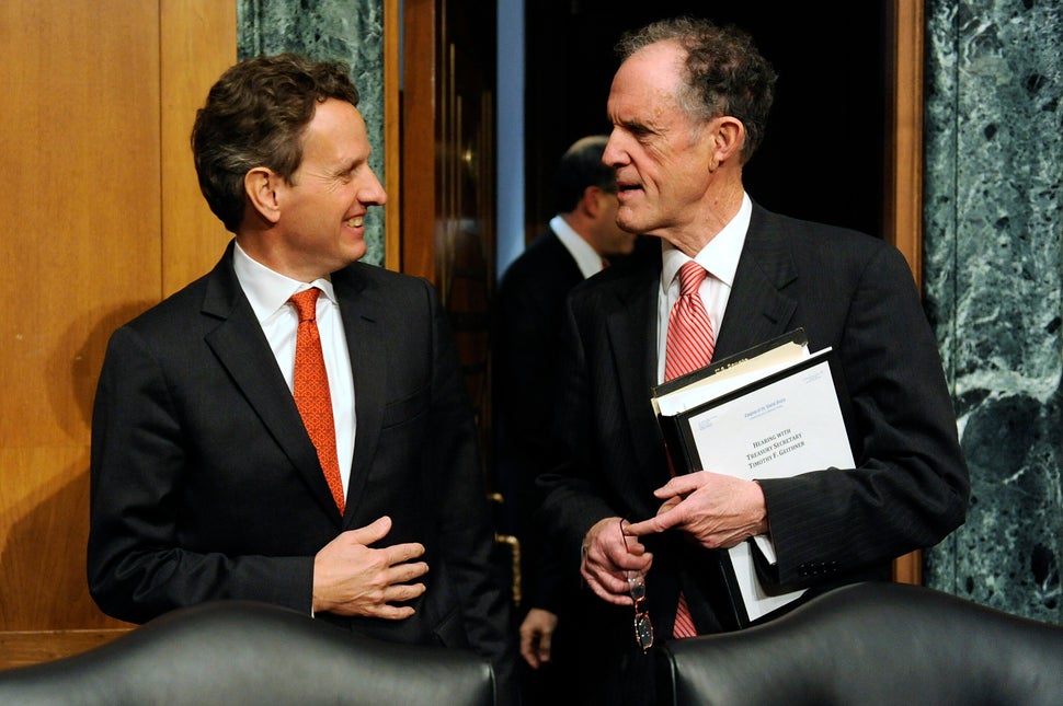 Kaufman (right) was a frequent critic of the approach taken by Tim Geithner (left), President Barack Obama's treasury secreta