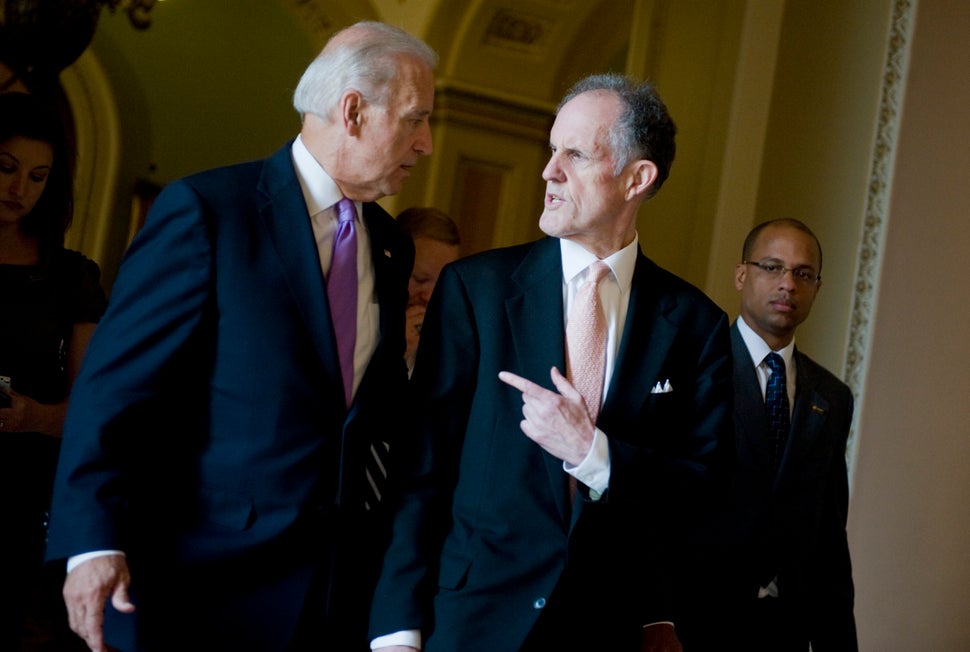 Kaufman, then a senator, and then-Vice President Biden are seen here conversing in the halls of Congress. The two men never d