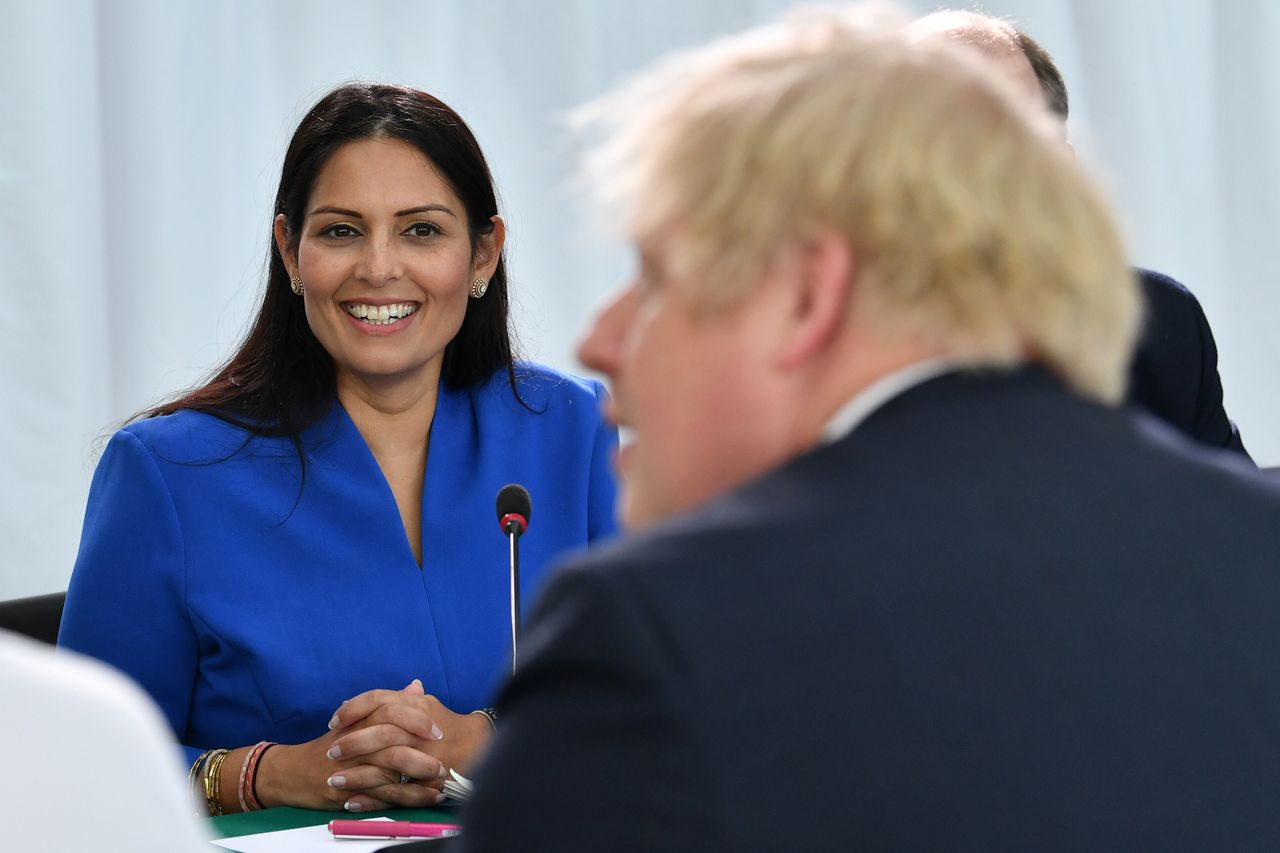 Home secretary Priti Patel looks on as Boris Johnson chairs a cabinet meeting 