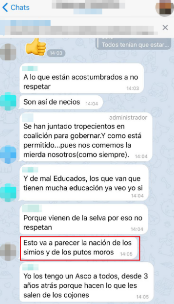 "Va a parecer la nación de simios y de los putos moros"