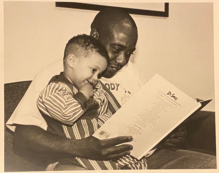 The author and his father at an early childhood family and education program in northeast Minneapolis in 1995. The photo was used for a time on the cover of the program's brochures.