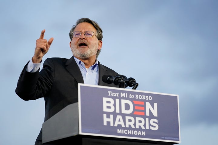 Sen. Gary Peters speaks during an event for Democratic presidential nominee Joe Biden at the Michigan State Fairgrounds in Novi on Oct. 16.