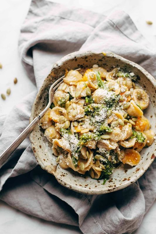Creamy Parmesan Orecchiette with Butternut Squash and Broccolini from Pinch of Yum