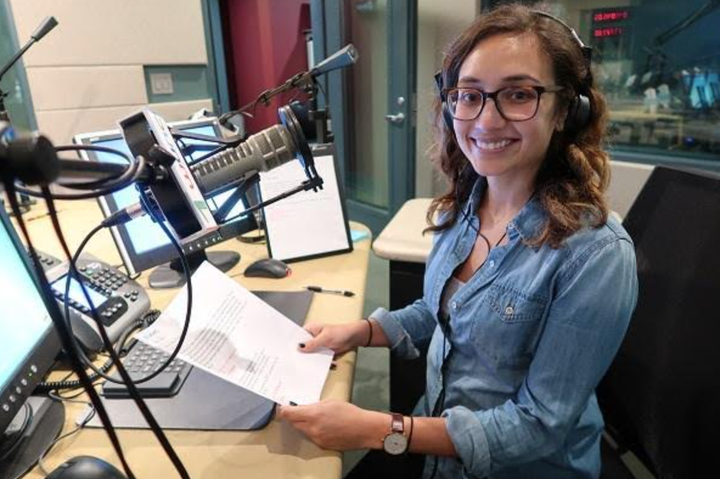 The author in the studios of North Carolina Public Radio - WUNC in 2017.