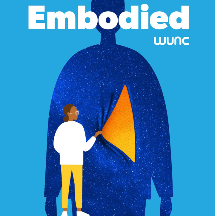 Logo for the podcast "Embodied" hosted by the author and based on the live radio series she created on North Carolina Public Radio - WUNC.