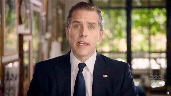 In this screenshot from the 2020 Democratic National Convention, Hunter Biden, son of Democratic presidential nominee Joe Bid