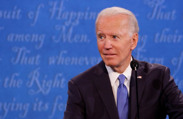 Democratic presidential nominee Joe Biden looks on during the final 2020 U.S. presidential campaign debate in the Curb Event