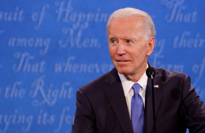 Democratic presidential nominee Joe Biden looks on during the final 2020 U.S. presidential campaign debate in the Curb Event Center at Belmont University in Nashville, Tennessee.