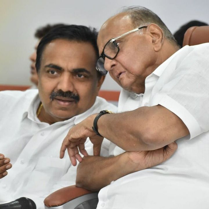 NCP Maharashtra chief and cabinet minister Jayant Patil with NCP president Sharad Pawar