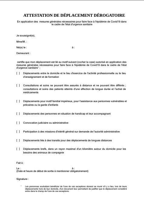 Couvre-feu: l'attestation de sortie à télécharger pour 54 ...