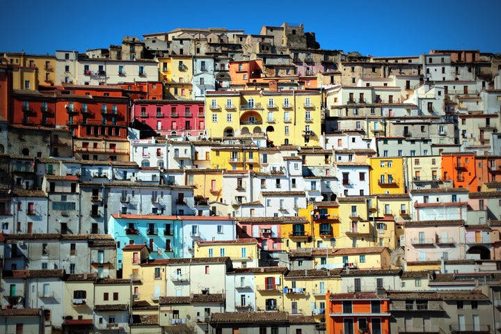 Coloured houses in old town of Calitri,Southern Italy