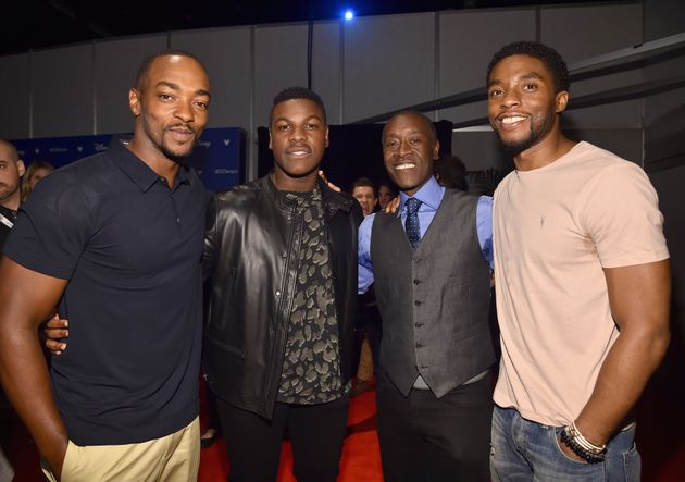 From left to right, Anthony Mackie, John Boyega, Don Cheadle and Chadwick Boseman at Disney's D23 EXPO 2017